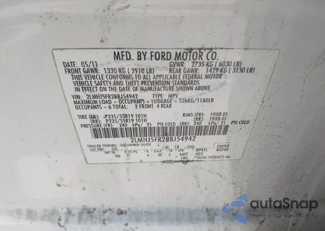 2011 Lincoln Mkt z USA, uszkodzony, nr VIN 2LMHJ5FR2BBJ54942